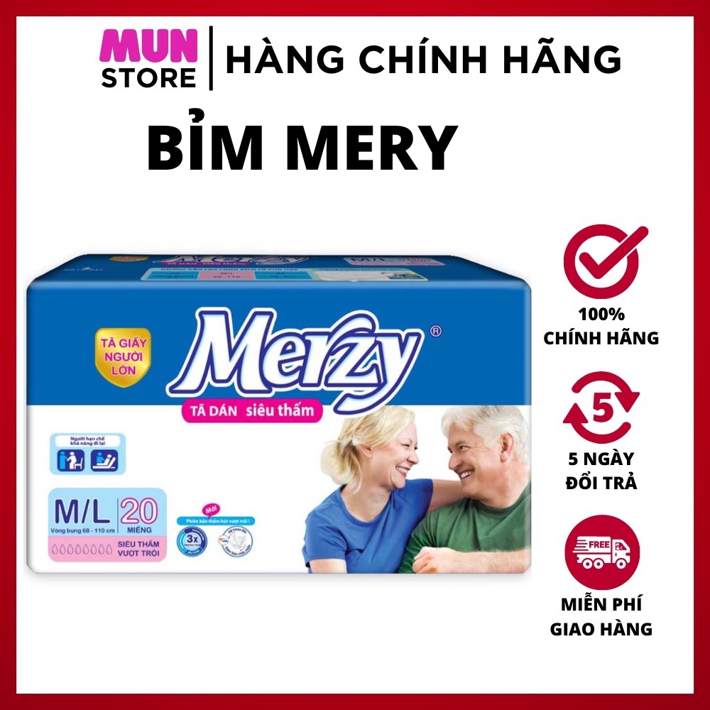 Tã/Bỉm Người Lớn Cho Mẹ Sau Sinh, Người Lớn Tuổi Merzy Tã Dán Cao Cấp Chính Hãng Size M-L 20 Miếng Siêu Tiết Kiệm