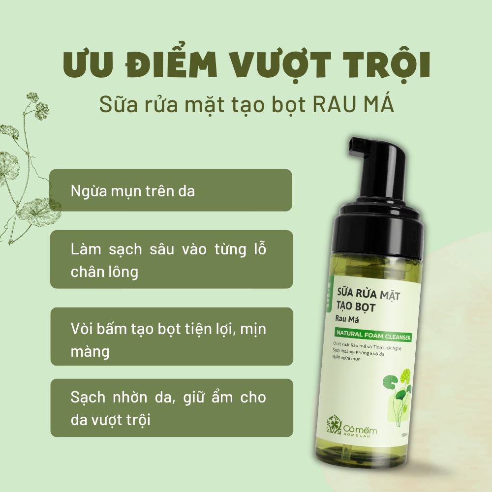 Sữa Rửa Mặt Tạo Bọt Mềm Mịn Làm Sạch Sâu Rau Má Cho Da Mụn Da Dầu Nhạy Cảm Cỏ Mềm 150ml | BigBuy360 - bigbuy360.vn