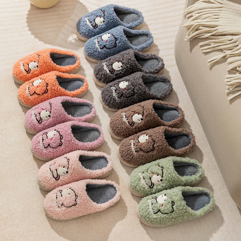 Dép bông đi trong nhà mùa đông, dép lông unisex đế cao su bám sàn tốt, mềm dẻo quai hình cừu lông xù cực cute