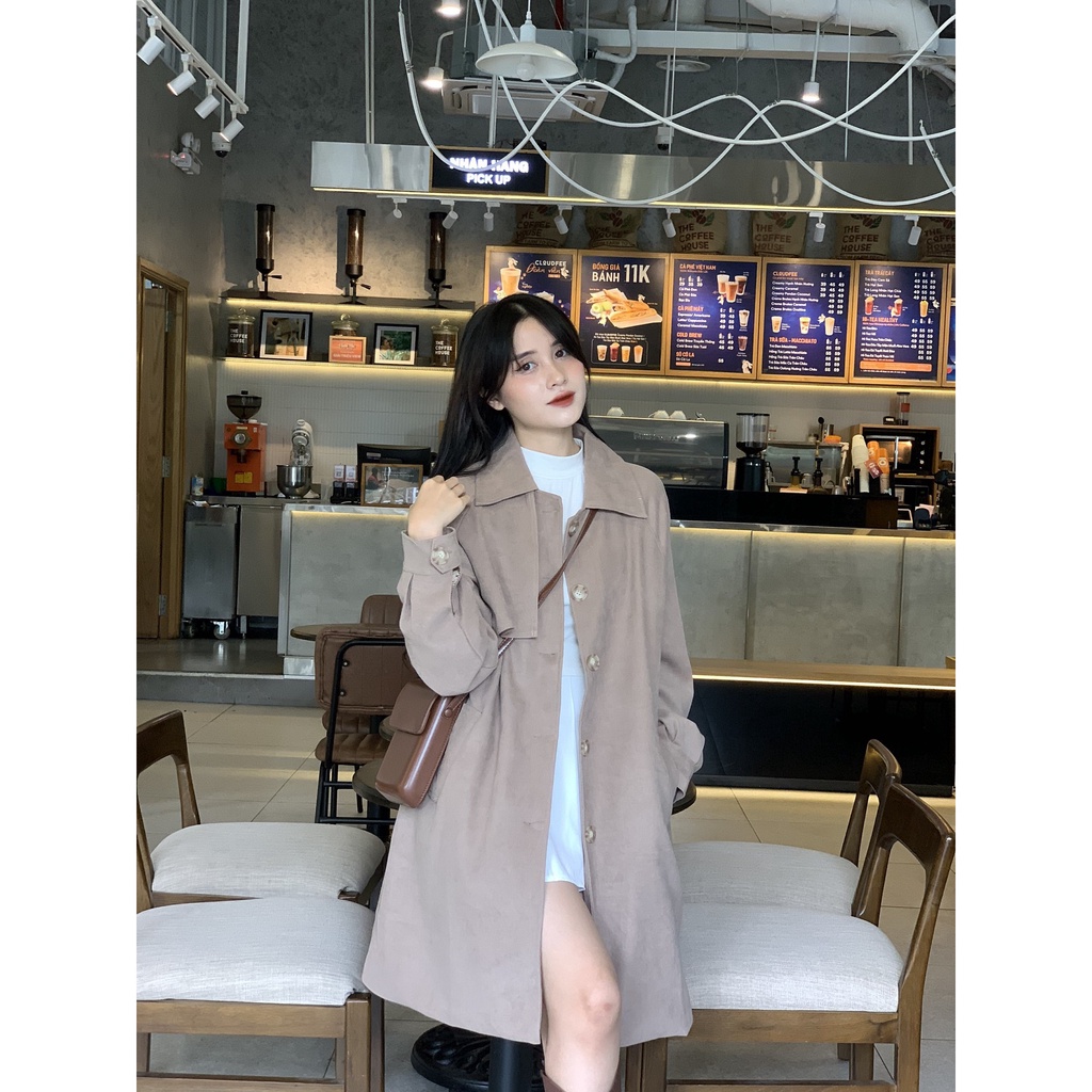 Áo khoác nhung tăm dáng dài vạt ngực tay bo A2472 SUSTORE