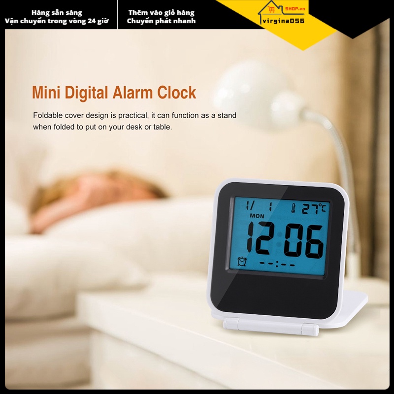 Có thể bán buôn Portable Foldable Tabletop Travel Digital Alarm Clock with Temperature Calendar Date Week Virgina056 Hàng giao ngay