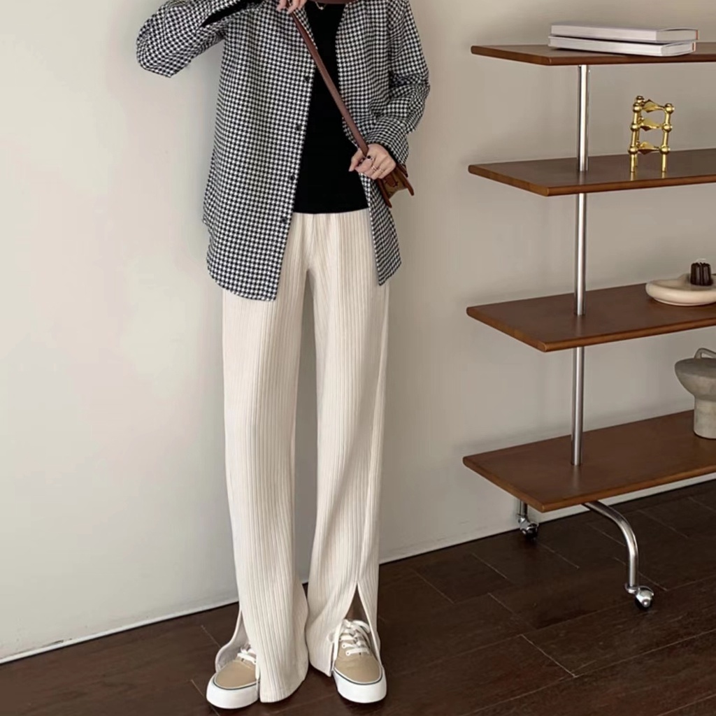 Quần SUXI ống rộng lưng cao thời trang mùa thu phong cách Hàn Quốc cho nữ