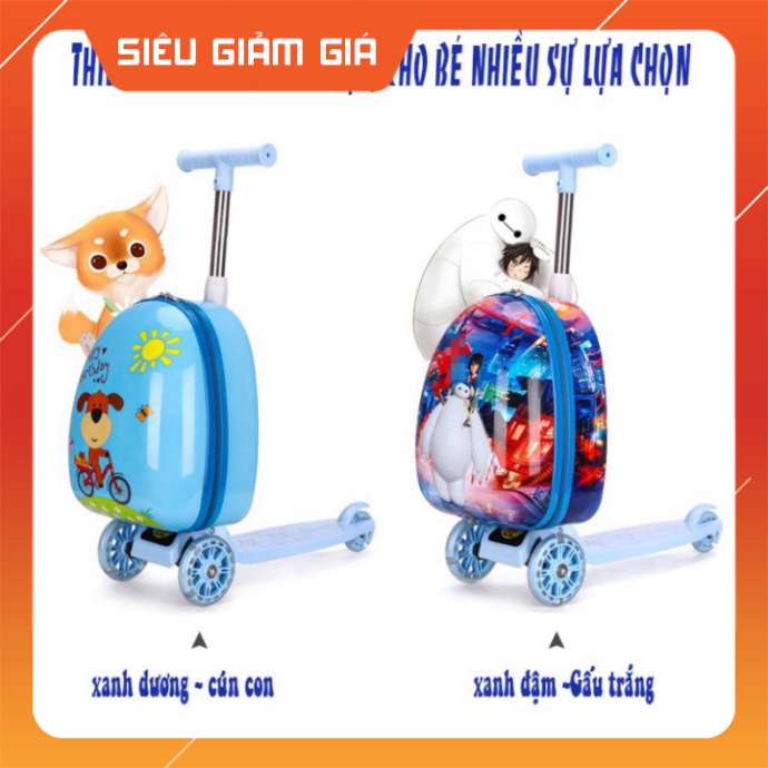 {CAO CẤP} Xe Vali kéo kèm xe trượt scooter cho , vali 16inch cho bé, chất liệu nhựa cao cấp . Giá Siêu Sale