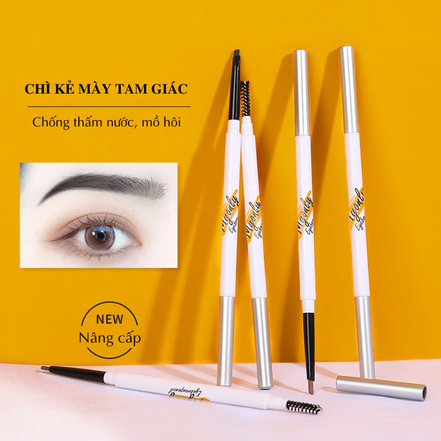 Chì kẻ mày 2 đầu Boorui - Bút kẻ mày không thấm nước lâu trôi, nét mảnh 5 màu tự nhiên trang điểm mắt chuyên nghiệp