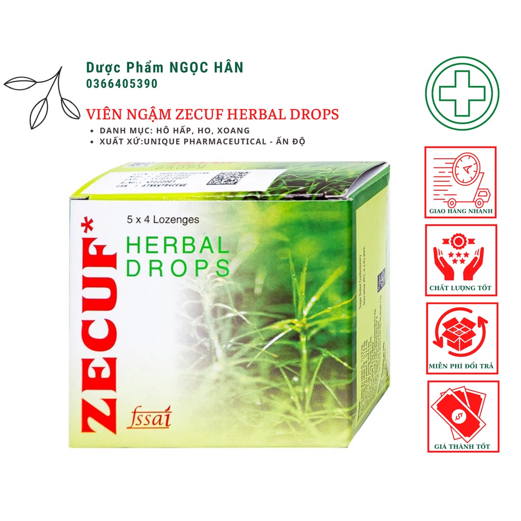 Viên ngậm Zecuf Herbal Drops Xanh giúp giảm ho, nhuận phế