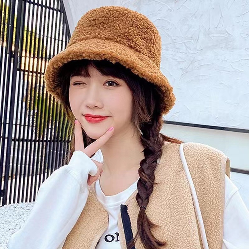 Korean Fashion Wool Furry Hat Bucket Cap Fisherman Round Hats Casual Women Solid Beautiful Winter Warm