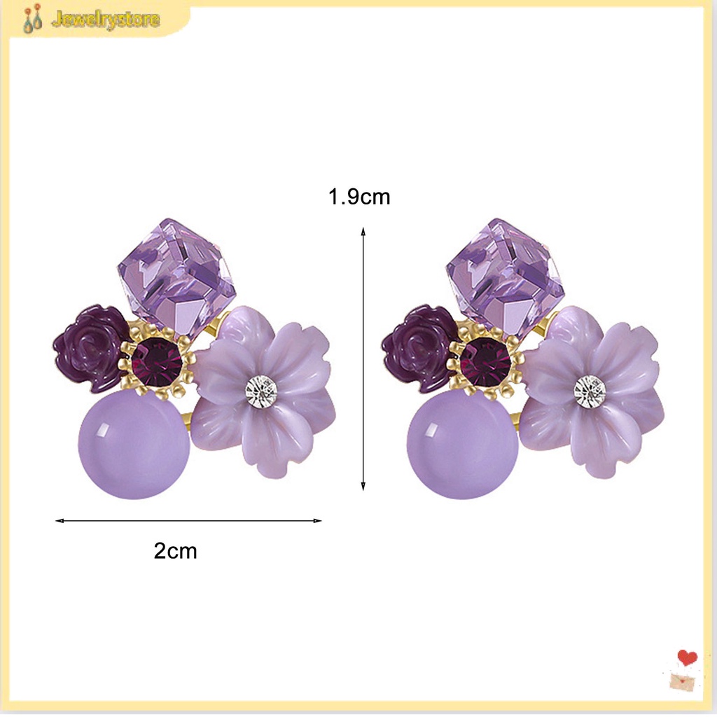 Đôi bông tai hình hoa đính đá màu tím dễ thương bắt mắt