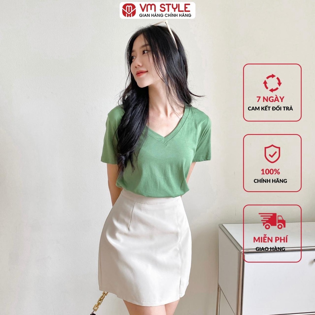 Áo thun nữ VMSTYLE trơn tay lỡ basic cổ V -G27- ATU00005