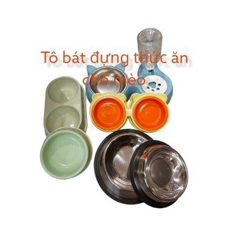 Tô bát đựng thức ăn cho chó mèo, khay ăn chó mèo bằng nhựa, inox- tô đôi, tô đơn