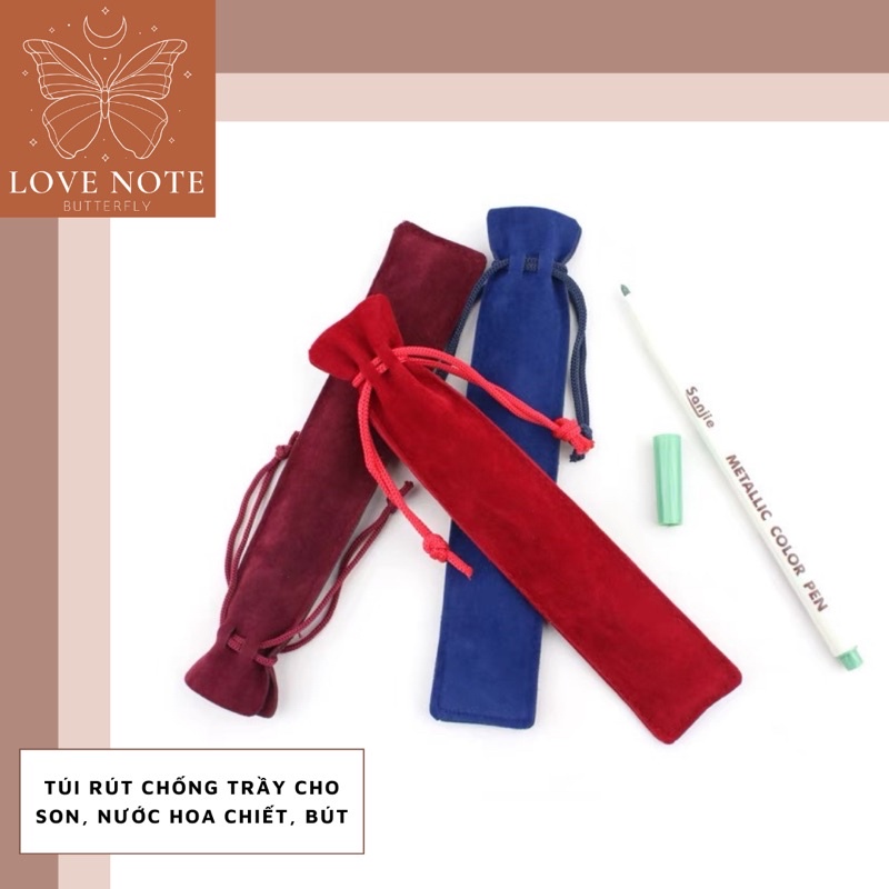 Túi rút vải nhung đựng son, nước hoa chiết, bút viết giúp chống trầy