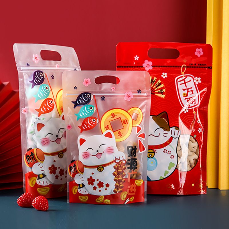 Túi zip mèo thần tài 50 túi size lớn , nhỏ đựng bánh kẹo