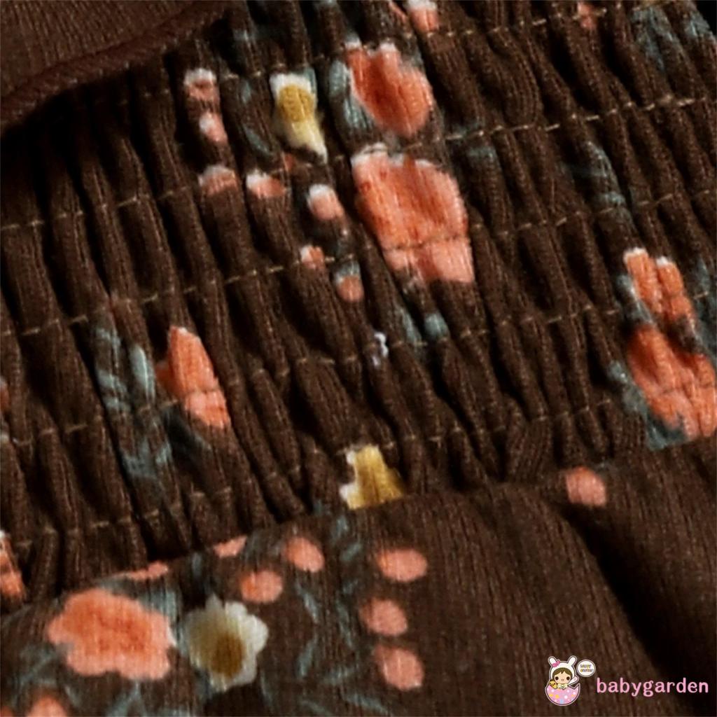 Bộ Áo Liền Quần Tay Dài Cổ Tròn In Hoa Phối Bèo + Băng Đô Cài Tóc Thời Trang Cho Bé Gái 0-18 Tháng Tuổi