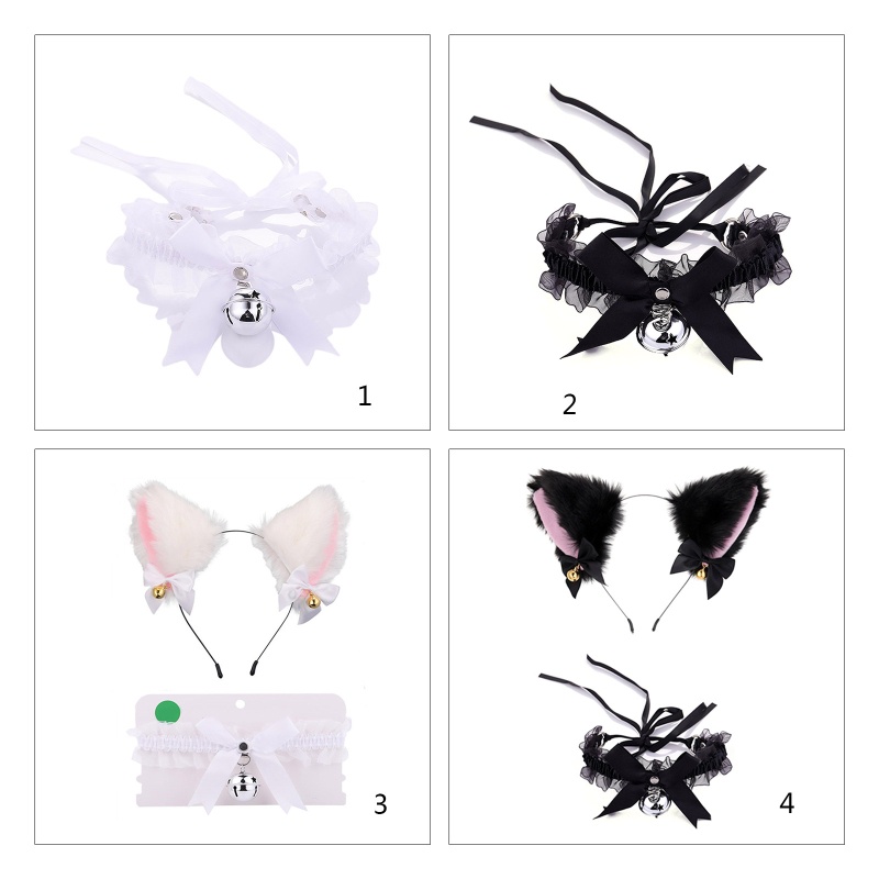 Flgo Băng Đô Tai Mèo Phối Ren Đính Chuông Dễ Thương