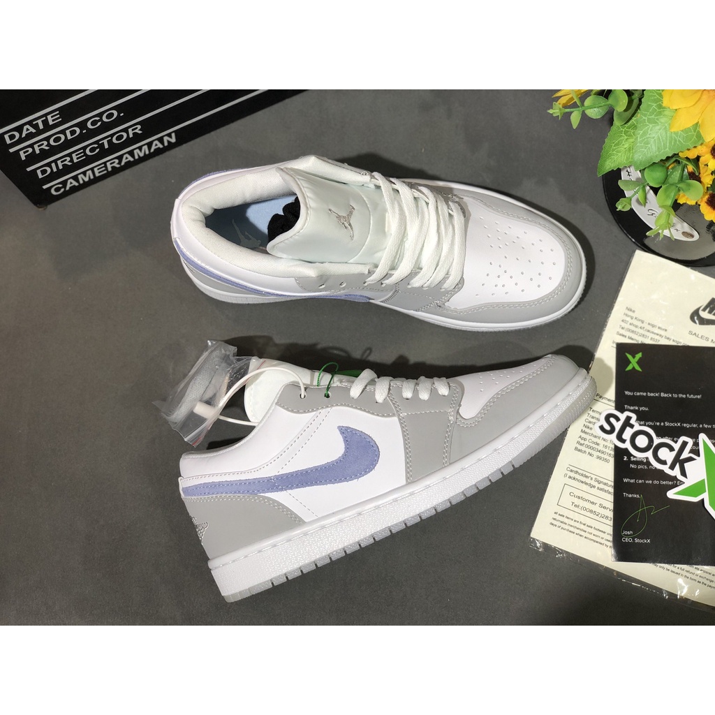 Giày Jordan Trắng Xám Vệt Tím Cổ Thấp - Giày Sneaker Thể Thao Thời Trang Nam Nữ