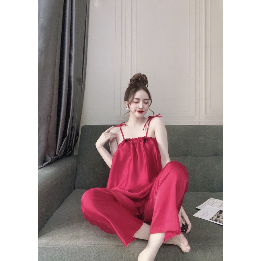 🍀🍀Ưu đãi giá rẻ💕đồ ngủ bèo vai lụa satin dễ thương quần dài