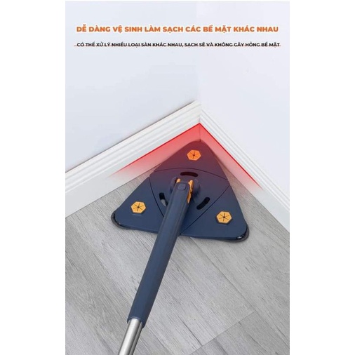 [FREESHIP50K] Chổi lau nhà hình tam giác tự vắt - tự xoay 360 độ kèm miếng lau