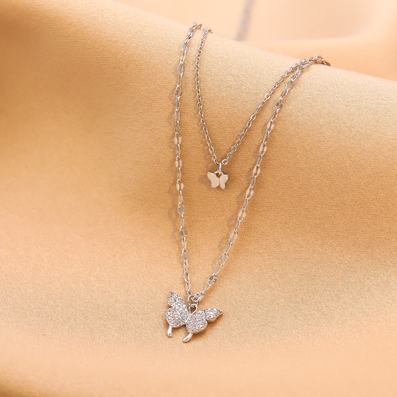 [Jiudolan] Vòng Cổ Hai Lớp Mặt Bướm Lấp Lánh Thanh Lịch Hàn Quốc