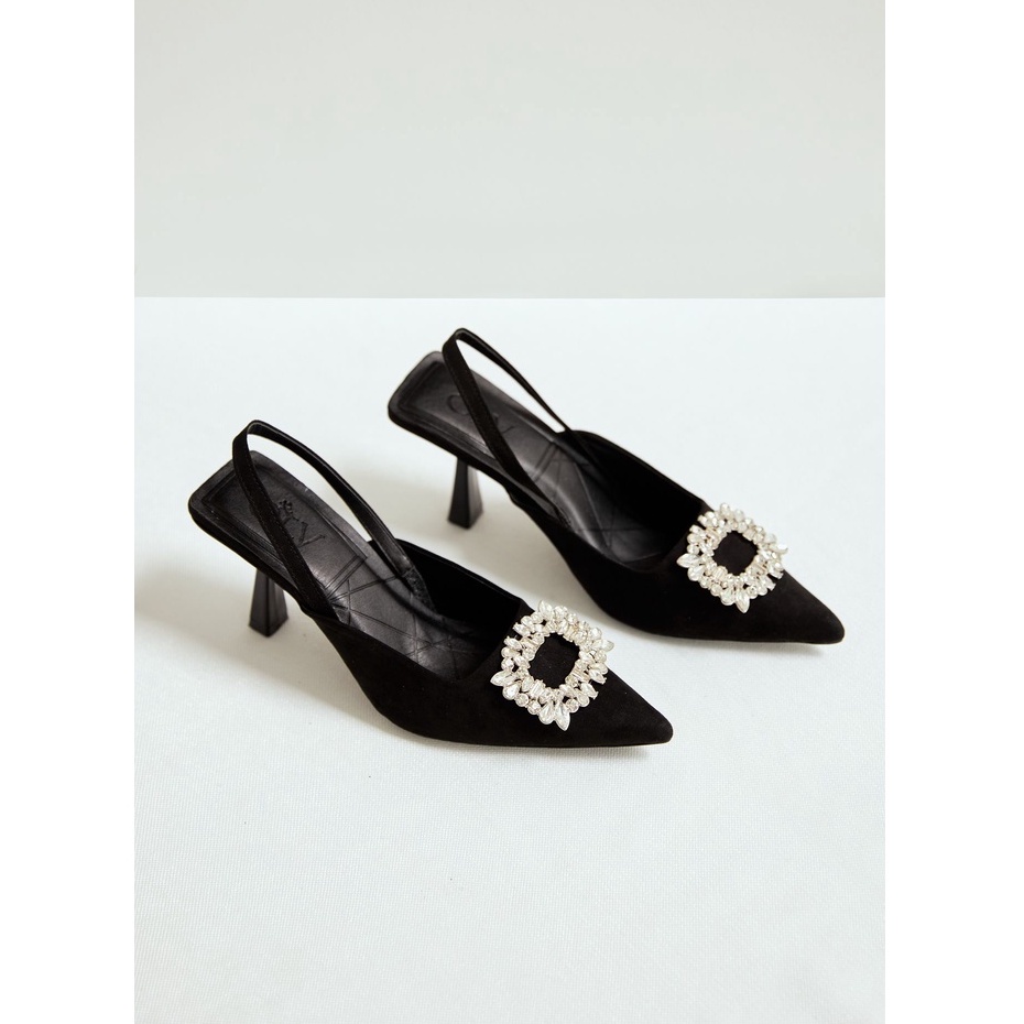 OLV - Giày Rhinestone Decor Slingback Heels