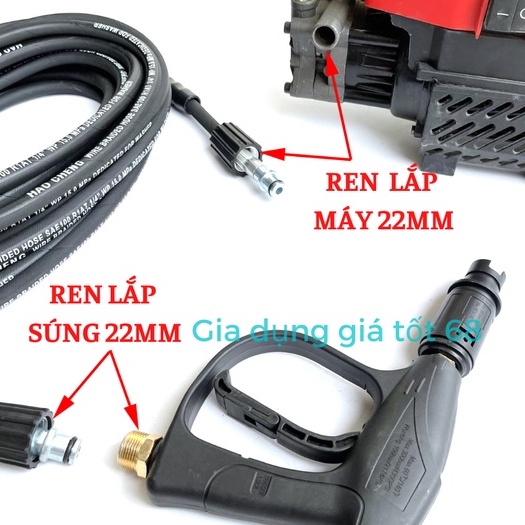 Dây rửa xe lõi thép 10 15 20m, Dây rửa xe áp lực cao ren 22mm