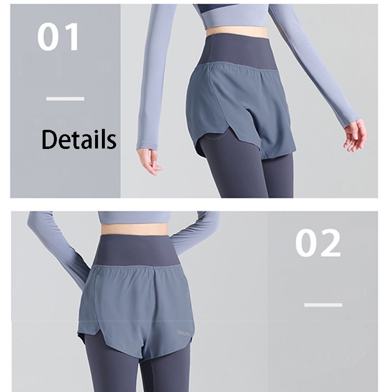 Quần Legging Thể Thao Giả Hai Lớp Lưng Cao Co Giãn Có Túi Dành Cho Nữ