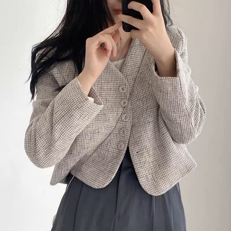 •SEP sẵn hàng• Áo Khoác Dạ Chất Tweed Hai Lớp, Có Độn Vai Kèm Ảnh Thật