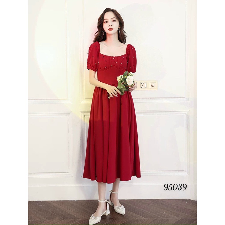(HCM) Đầm xoè đính ngọc cổ vuông siêu sang trọng - tôn dáng sành điệu tiểu thư cho các chị em KME FASHION