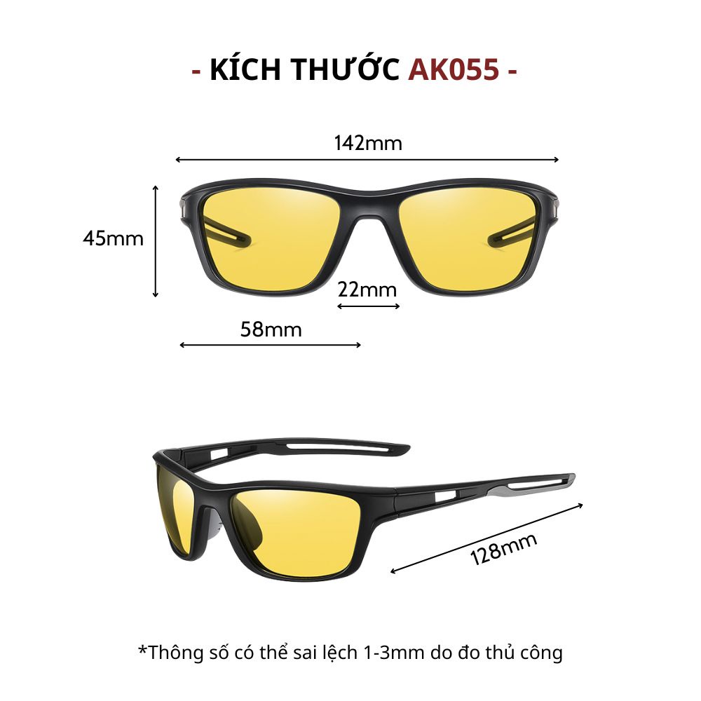 Kính Thể Thao Phân Cực Polarized AORON Tròng Vàng Nhìn Đêm An Toàn Khi Lái Xe Giúp Giảm Lóa Đèn Pha, Gọng TR Siêu Bền