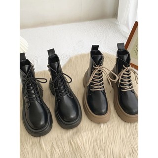 Giày Bốt Da Nữ Đế Độn Boots Cổ Lửng Phong Cách Hàn Quốc(M180)