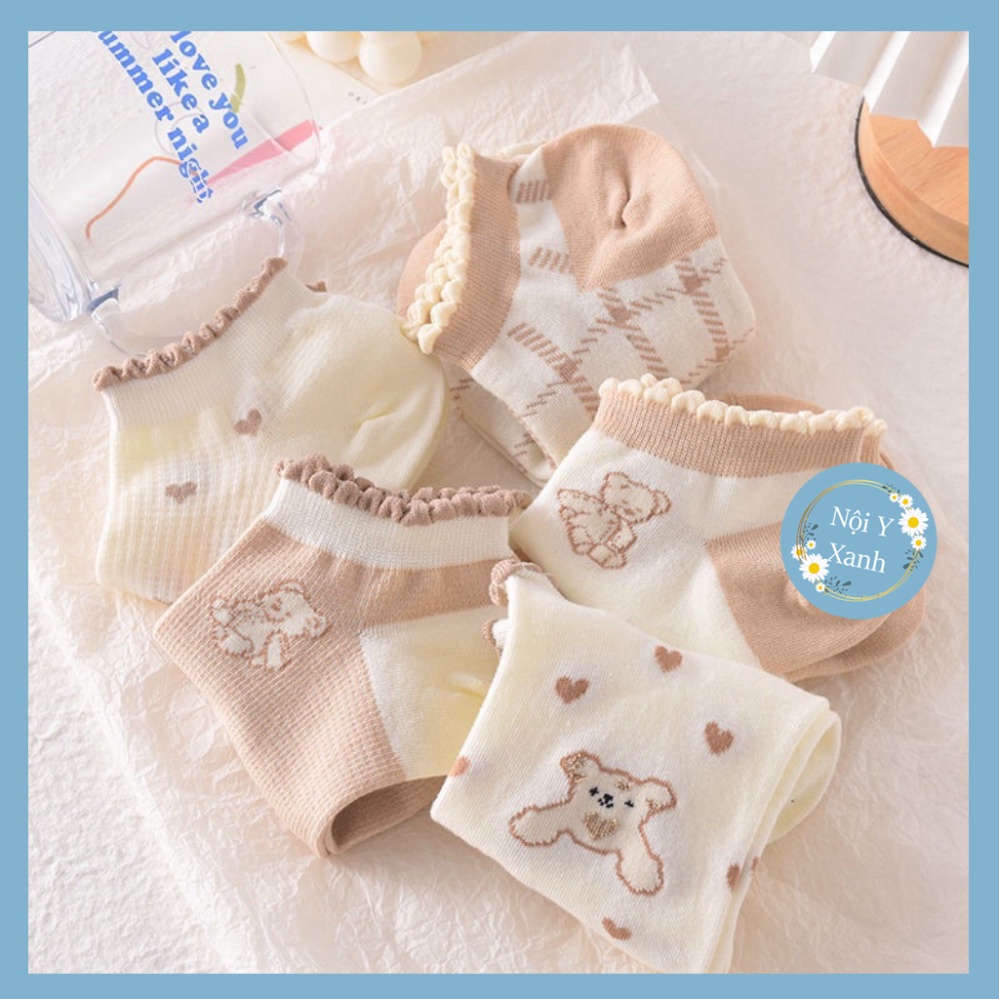 Tất kem tim cổ ngắn nữ, vớ nữ cổ bèo chất vải cotton giãn nở bốn chiều thoáng khí tt10 nội y xanh, chất ấm, thoáng khí