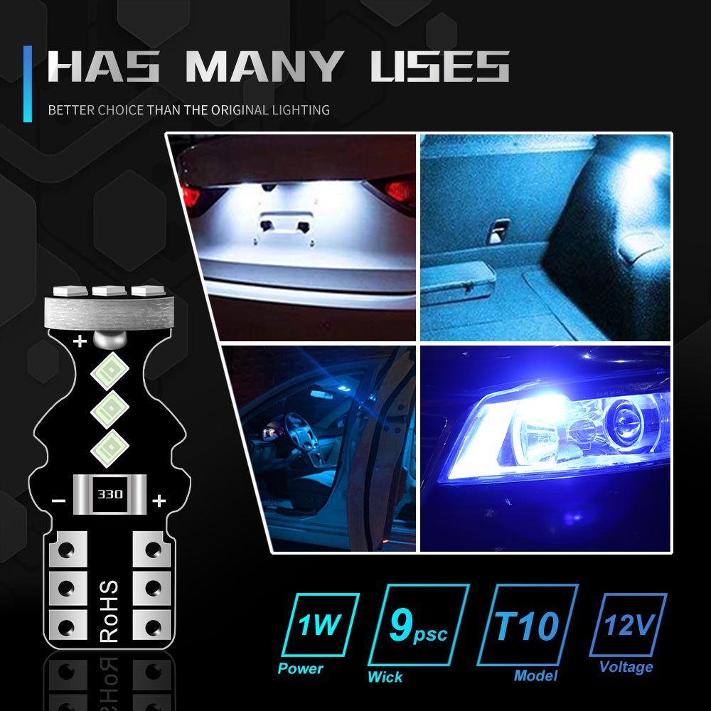 Bóng Đèn LED T10 9SMD W5W 168 Gắn Biển Số Xe Hơi Xe Máy