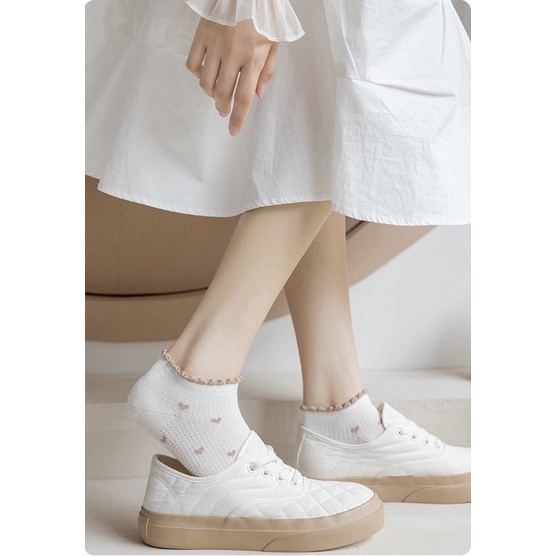 Tất kem tim cổ ngắn nữ Softie, vớ nữ cổ bèo chất vải cotton co giãn bốn chiều thoáng khí tt10