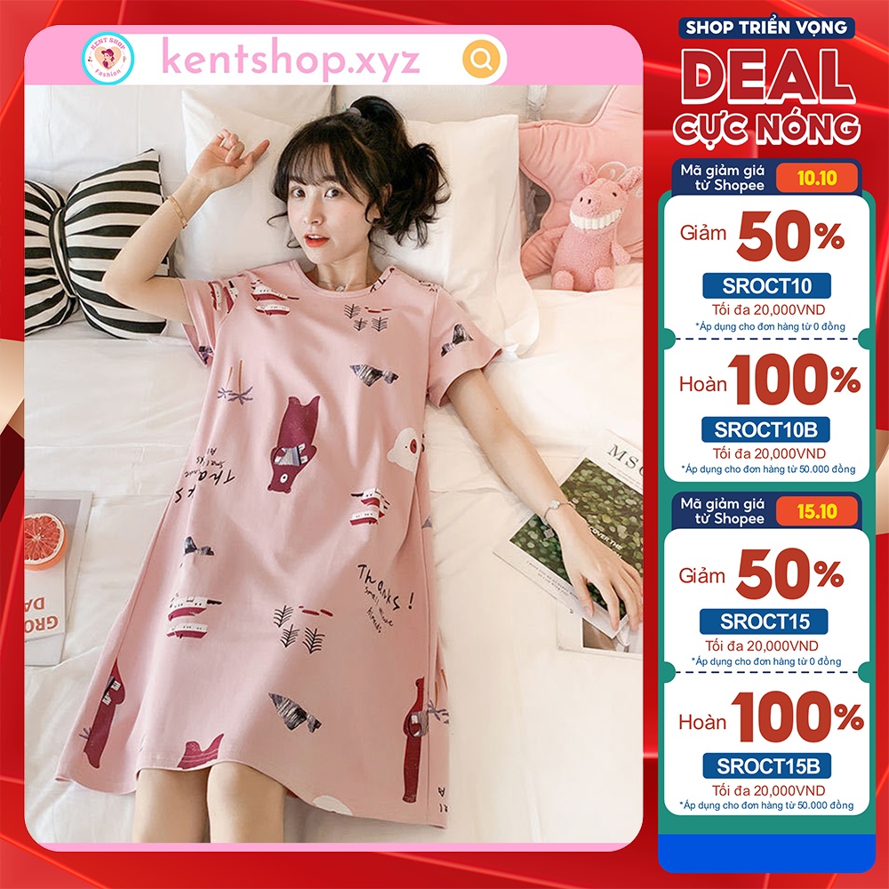 Váy suông Đầm suông Bigsize Chất Cotton thun sữa from rộng dáng dài có Size tới 60Kg in hoạ tiết Dễ thương Kent Shop