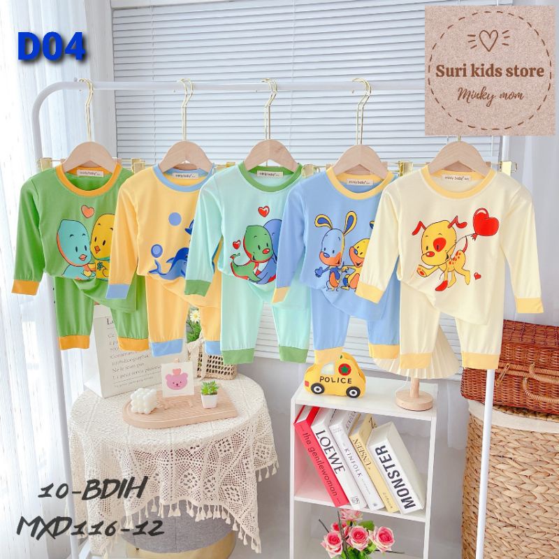 💖 Bộ dài tay minky mom (tag mới minly baby) thun lạnh in hình dễ thương cho bé 7-18kg, mềm mịn mát