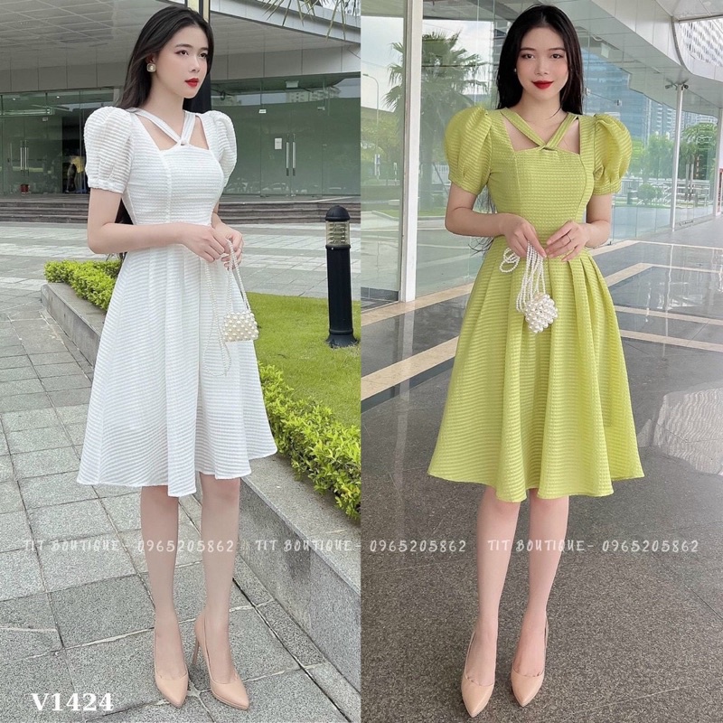 Đầm Xoè Cổ Dây Chéo Nữ JARI-CLOTHES Tay Ngắn Bồng Phong Cách Hàn Quốc