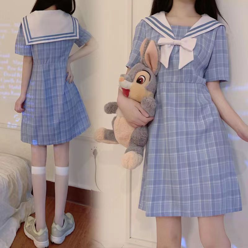 Đầm Dài Dáng Ôm Cổ Thủy Thủ Phong Cách Nhật Bản Thời Trang Mùa Hè Hàng Mới Dành Cho Bạn Nữ 11-14 Tuổi
