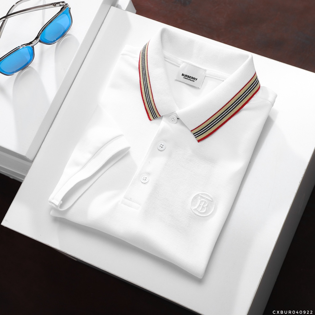 Áo Thun Nam Polo Shirt BURBERRY VIỀN ĐỎ SỌC CỔ LONDON ENGLAND Vải Cotton Piqué Dệt Kim Cao Cấp Sang Trọng