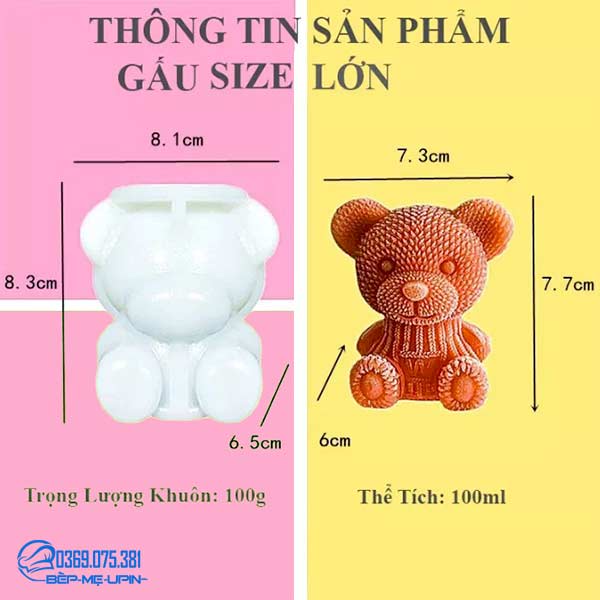 Khuôn silicon con gấu w loại nguyên khuôn làm thạch tượng