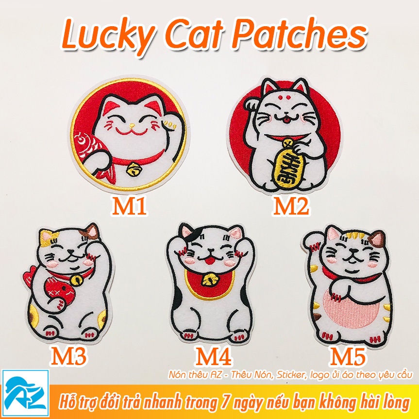 Patch vải ủi nhiệt thêu hình mèo thần tài may mắn lucky cat Maneki Neko sticker S508