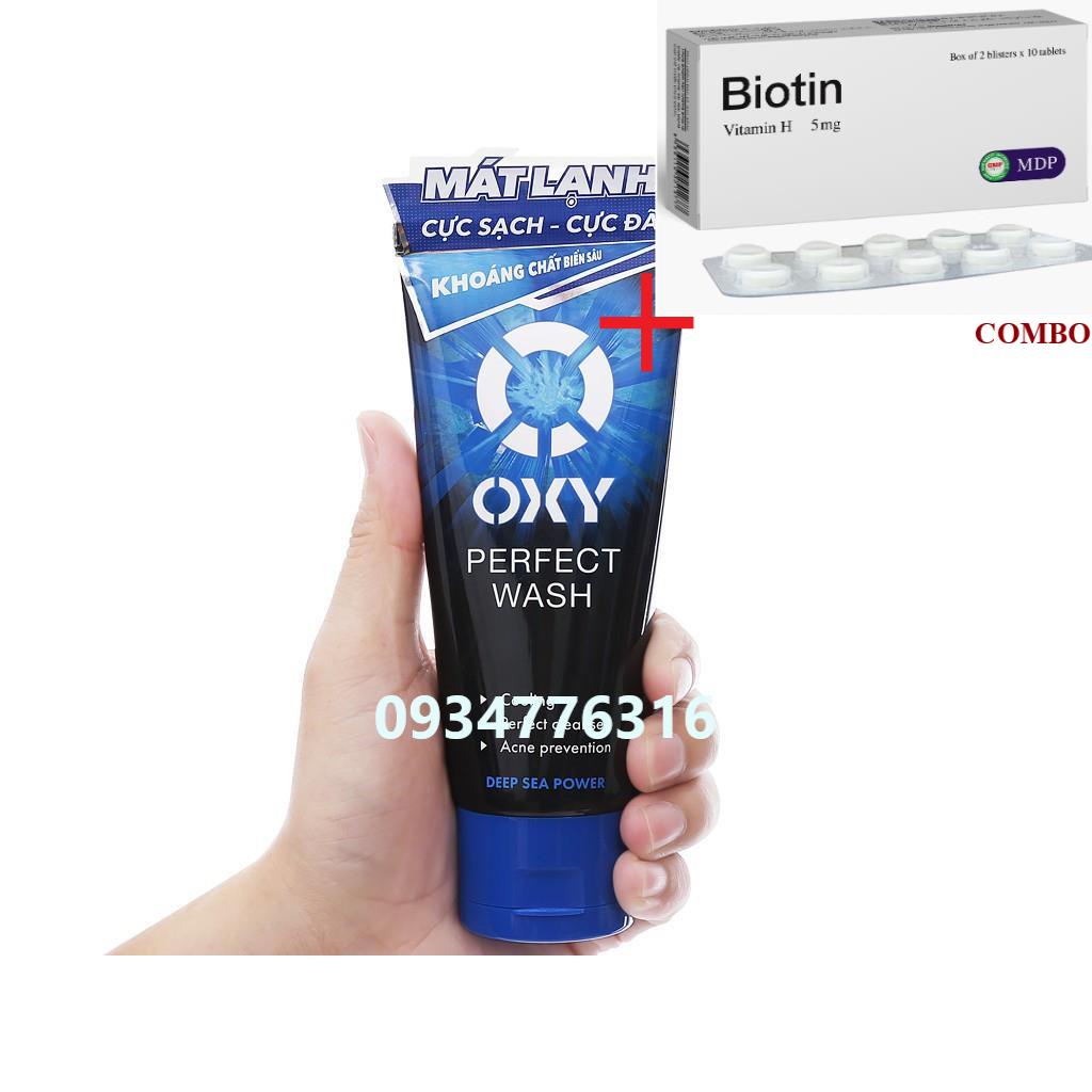 Combo Biotin 5mg+ ✅ Kem sữa rửa mặt Oxy perfect wash cực mát lạnh, ngừa khuẩn mụn 100g
