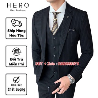 Vest nam hàn quốc kẻ sọc, bộ vest nam kẻ sọc đen, suit nam, bộ suit nam kẻ sọc đen