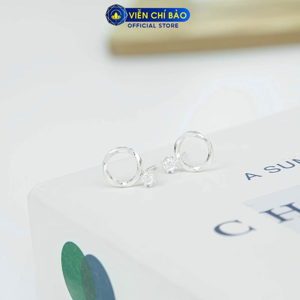 Bông tai bạc nữ tron xoắn đính đá chất liệu bạc 925 thời trang phụ kiện trang sức Viễn Chí Bảo B400770