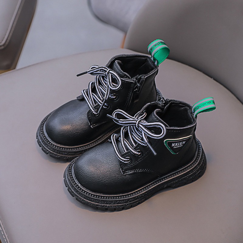 Giày Bốt Da Phối Khóa Kéo Thời Trang Cá Tính Cho Bé Trai Gái