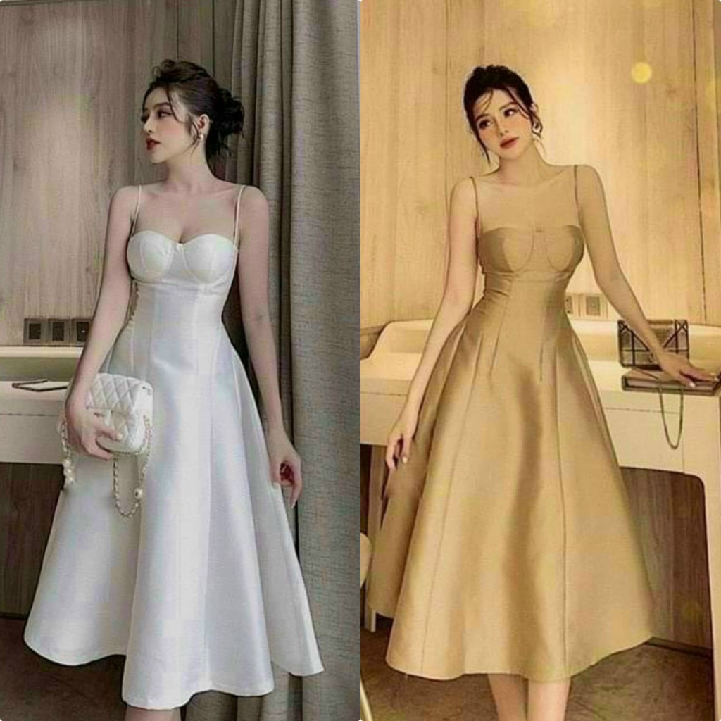 Váy đầm nữ hai dây cúp ngực dáng xòe (có mút) thích hợp mặc đi dự tiệc cực xinh