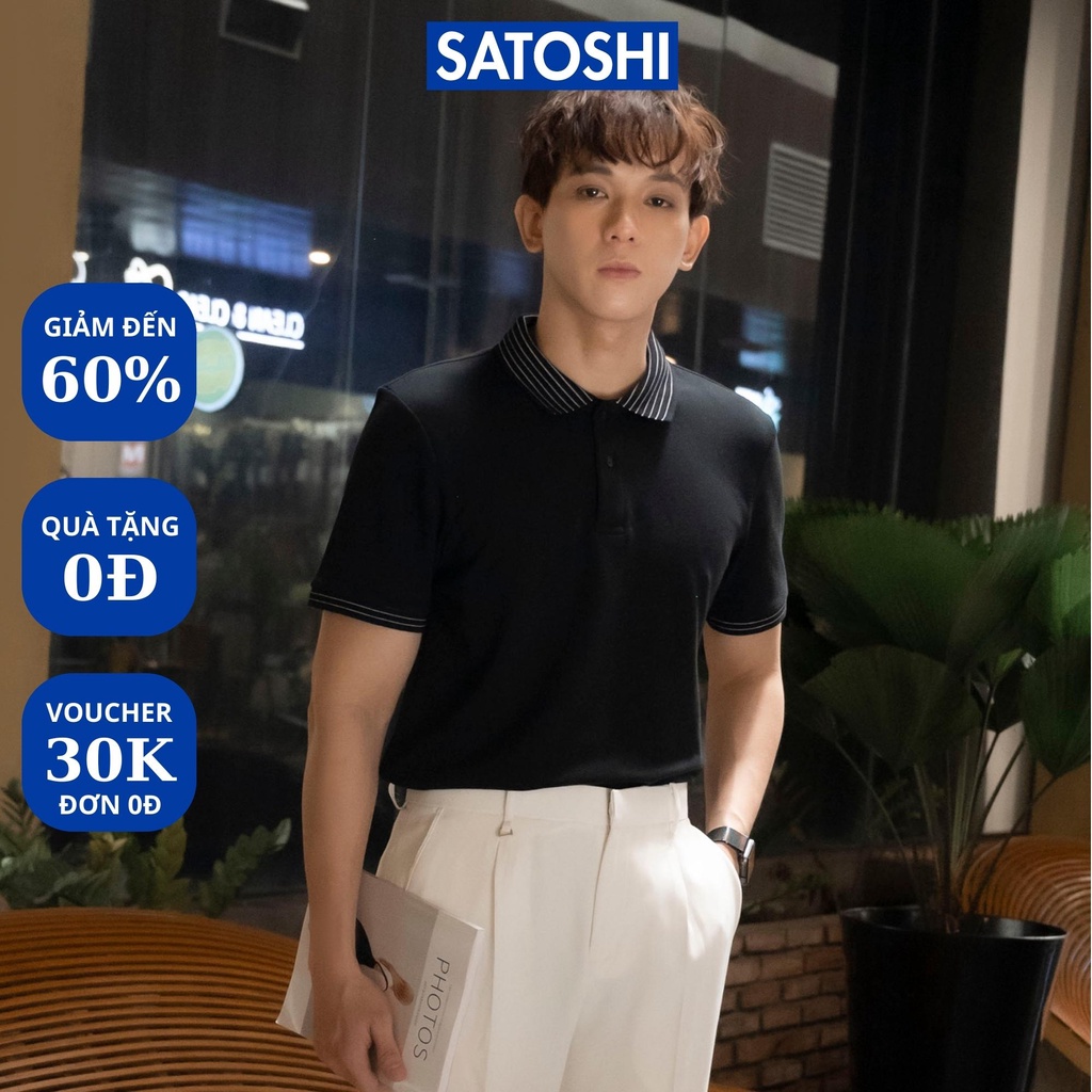 | Satoshi | Áo Polo STS Diamond Pique SAPL81 Đen Viền Cổ Sọc Trắng