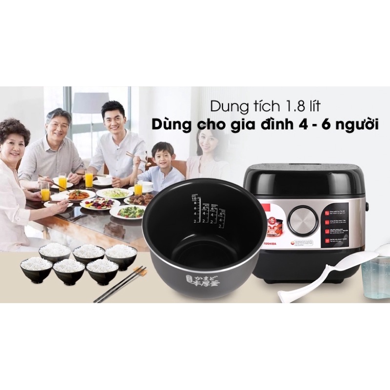 Nồi cơm cao tần Toshiba 1.8 lít RC-18IX1PV Hàng chính hãng-bảo hành 12 tháng số người ăn 4-8 người