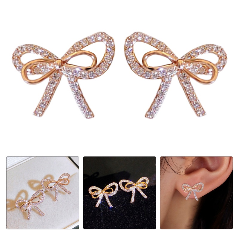 Ygt Bông Tai Hình Nơ Đính Đá Zircon Thời Trang Sang Trọng