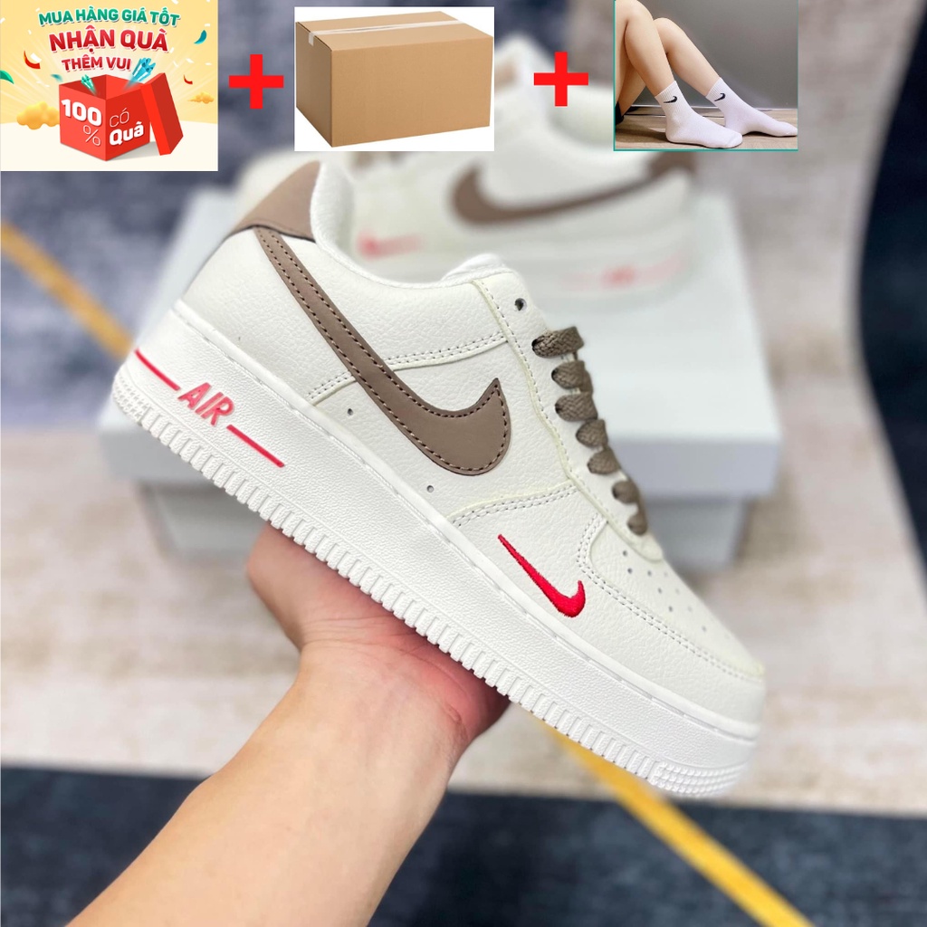 { tặng tất +box bảo vệ } Giày _Nike_Air Force 1, AF1 Vệt Nâu Cổ Thấp Full Box Bill Phụ Kiện, Tặng Box Bảo Vệ