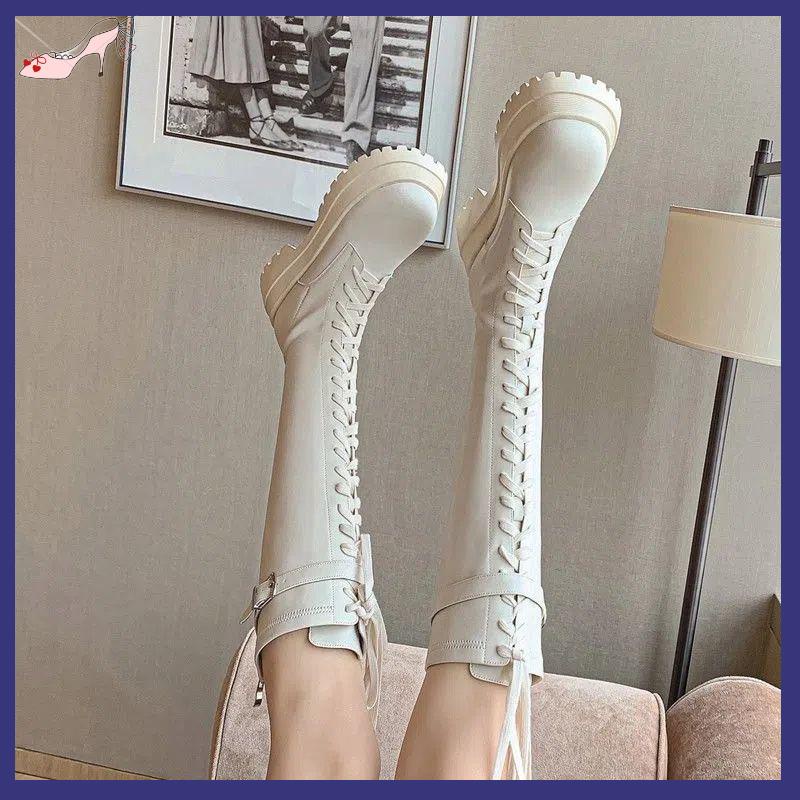 Boot đùi Giày Bốt Martin Cổ Cao Đế Dày Buộc Dây Thời Trang Hè Thu 2022 Mới Cho Nữ
