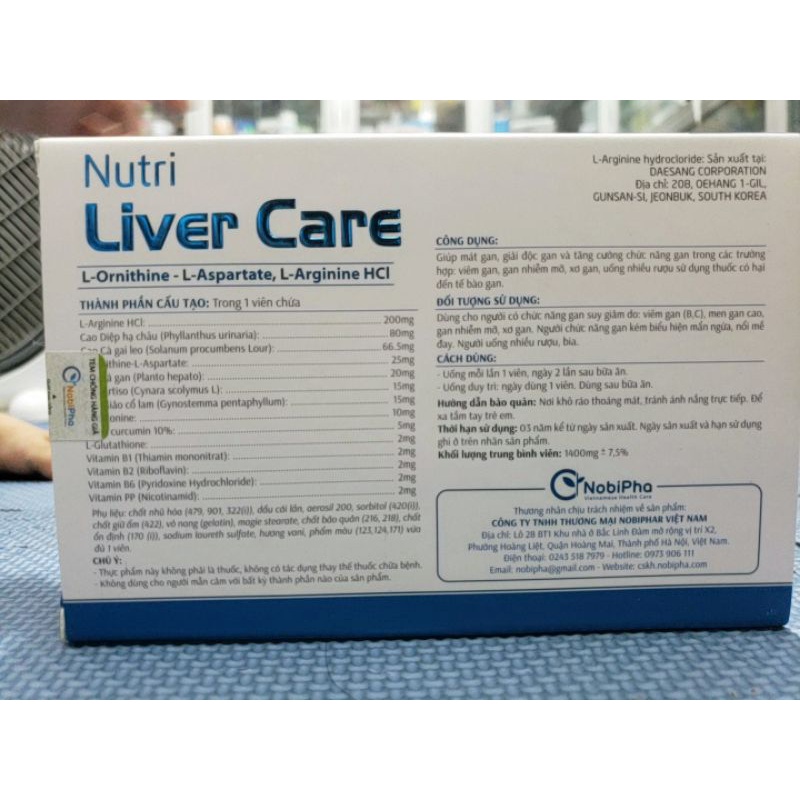 Viên uống bổ gan Nutri liver care, giúp giải độc gan, mát gan, tăng cường chức năng gan hộp 60 viên