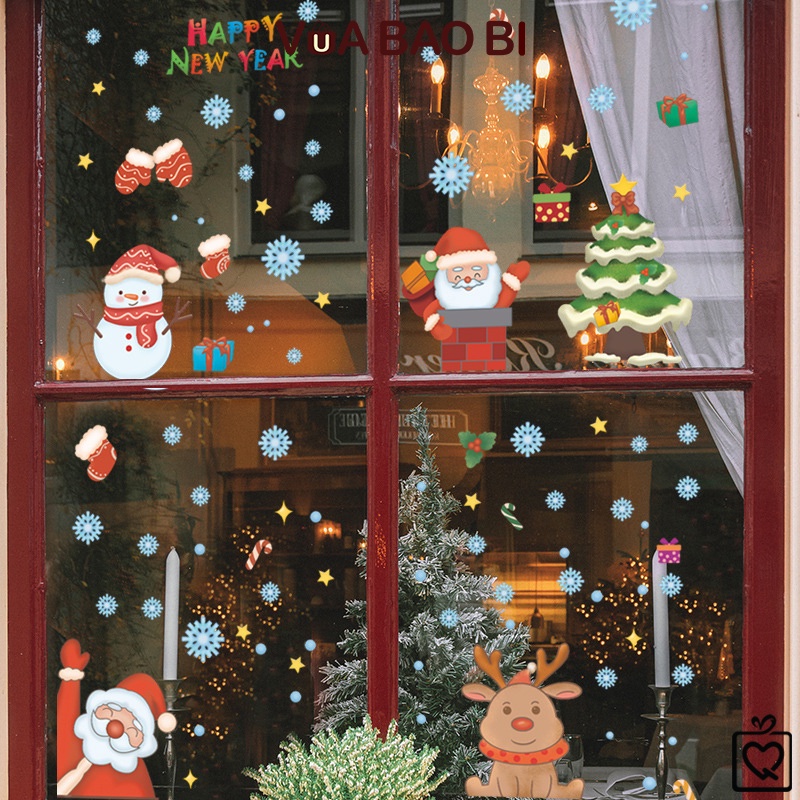 Decal giáng sinh dán cửa kính, sticker Noel trang trí cửa hàng văn phòng gia đình đẹp mắt